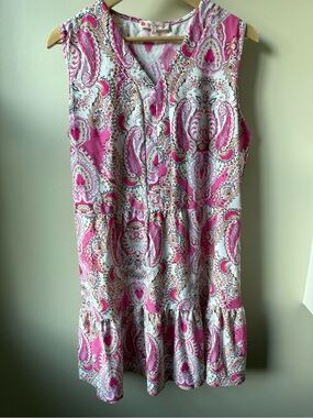 JUDE CONNALLY Annabelle Dress Tiered Pink Paisley Stretch Resortwear Vacation XL